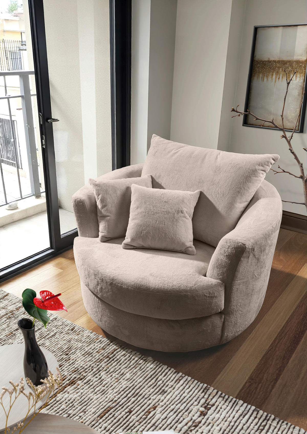 SESSEL in Plüsch Beige  - Beige/Schwarz, KONVENTIONELL, Textil/Metall (115/72/115cm) - Carryhome