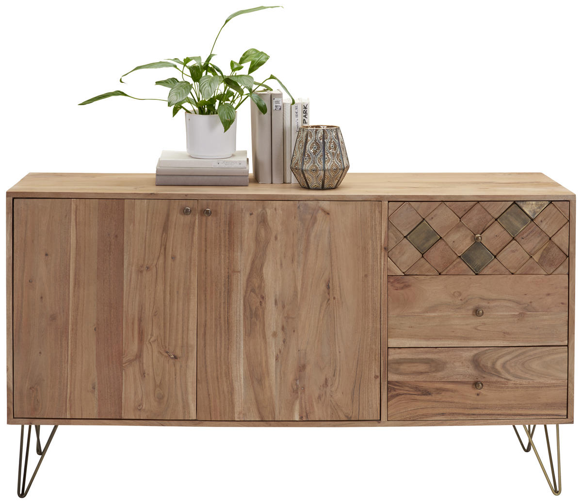 KOMODA, akácie, barvy akácie, bronzová, 145/80/45 cm - bronzová/barvy mosazi, Trend, kov/dřevo (145/80/45cm) - Ambia Home