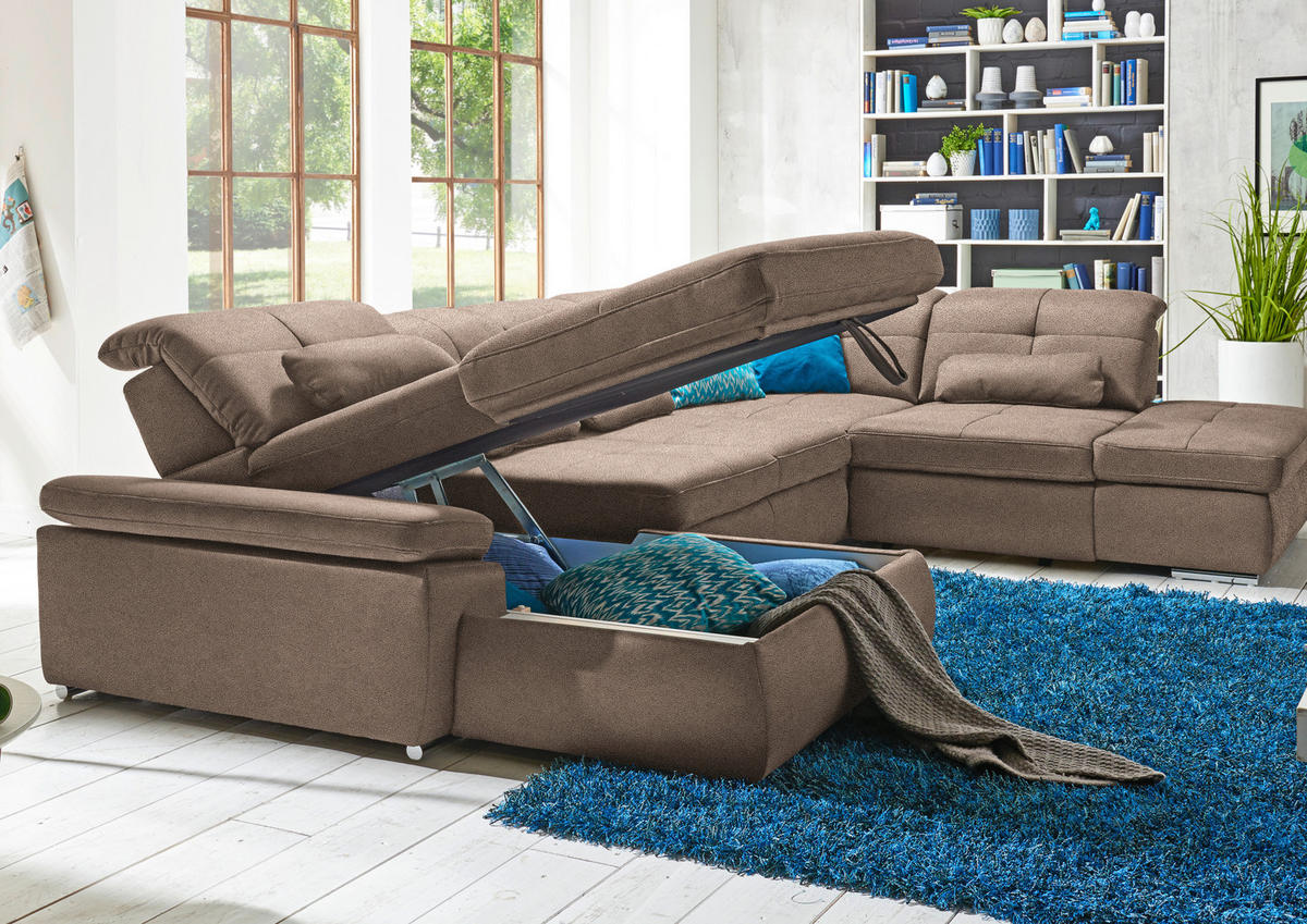 WOHNLANDSCHAFT  in Mikrofaser Sandfarben  - Sandfarben/Chromfarben, Design, Textil (195/371/260cm) - Beldomo Style