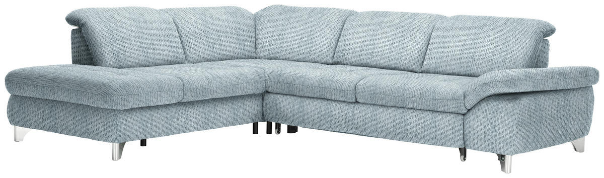 ECKSOFA in Webstoff Türkis  - Türkis/Alufarben, Design, Textil/Metall (260/319cm) - Beldomo Style
