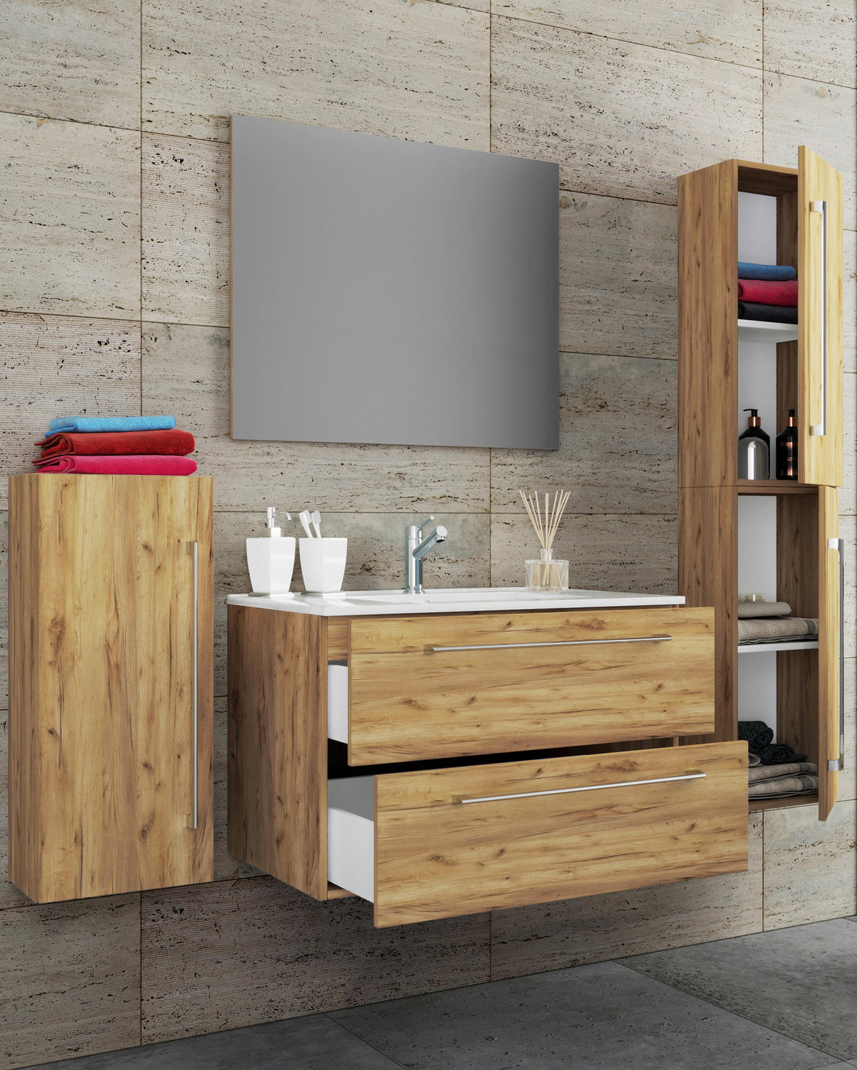 BADEZIMMER  in 147 cm  - Honigeiche/Weiss, Modern, Keramik/Holzwerkstoff (147cm) - MID.YOU