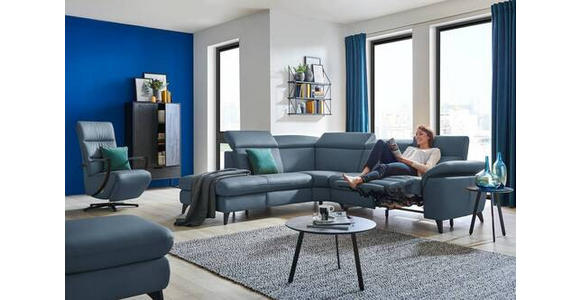 ECKSOFA in Echtleder Blau  - Blau/Schwarz, Design, Leder/Metall (239/289cm) - Cantus