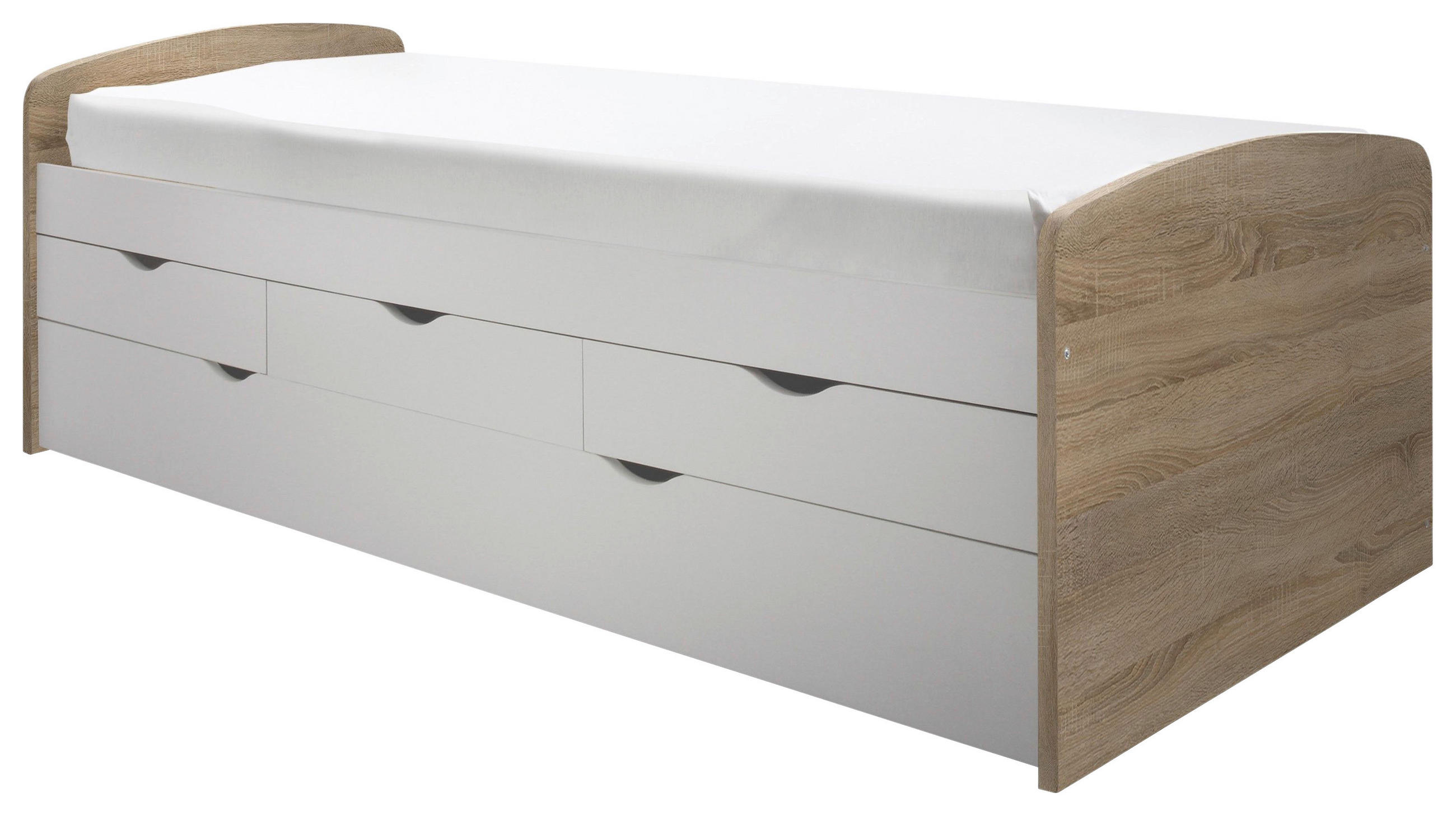 KREVET NA IZVLAČENJE bijela, hrast Sonoma - bijela/crna, Basics, drvni materijal/metal (90/200cm) - Bessagi Kids
