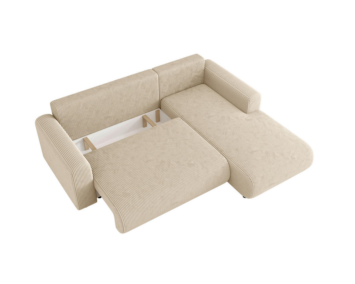 ECKSOFA inkl. Funktionen Creme Cord  - Creme/Schwarz, KONVENTIONELL, Kunststoff/Textil (260/200cm) - Xora