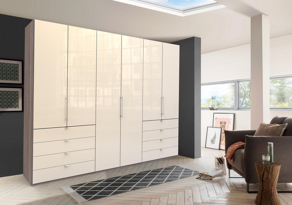 FALTTÜRENSCHRANK 300/216/58 cm 3-türig  - Chromfarben/Magnolie, Konventionell, Glas/Holzwerkstoff (300/216/58cm) - Venda