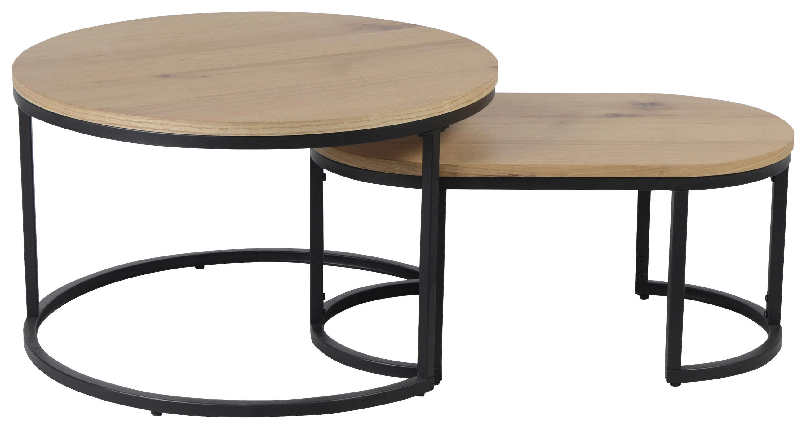 COUCHTISCHSET in Holz, Metall, Holzwerkstoff 70/70/42 cm  - Eichefarben/Schwarz, KONVENTIONELL, Holz/Holzwerkstoff (70/70/42cm) - Stylife
