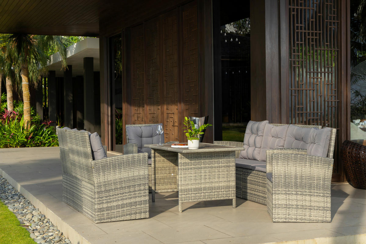 LOUNGEGARNITUR Stahl  - Dunkelgrau/Grau, MODERN, Kunststoff/Textil (120/70/66cm) - Ambia Garden