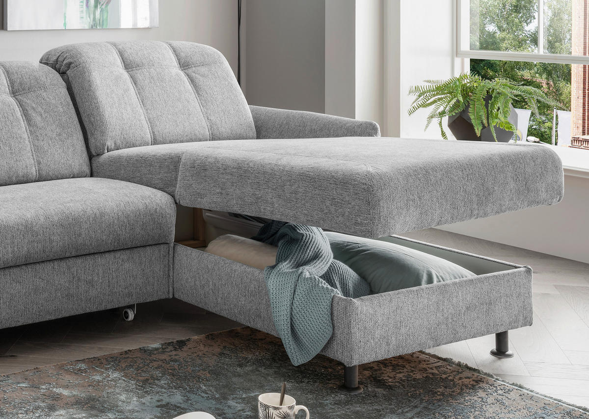 ECKSOFA in Chenille Silberfarben  - Silberfarben/Schwarz, Modern, Textil/Metall (267/184cm) - Livetastic