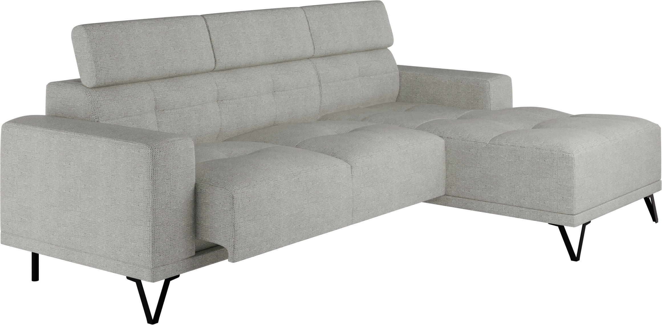 ECKSOFA Greige Chenille  - Greige/Schwarz, KONVENTIONELL, Textil/Metall (264/178cm) - Hom`in