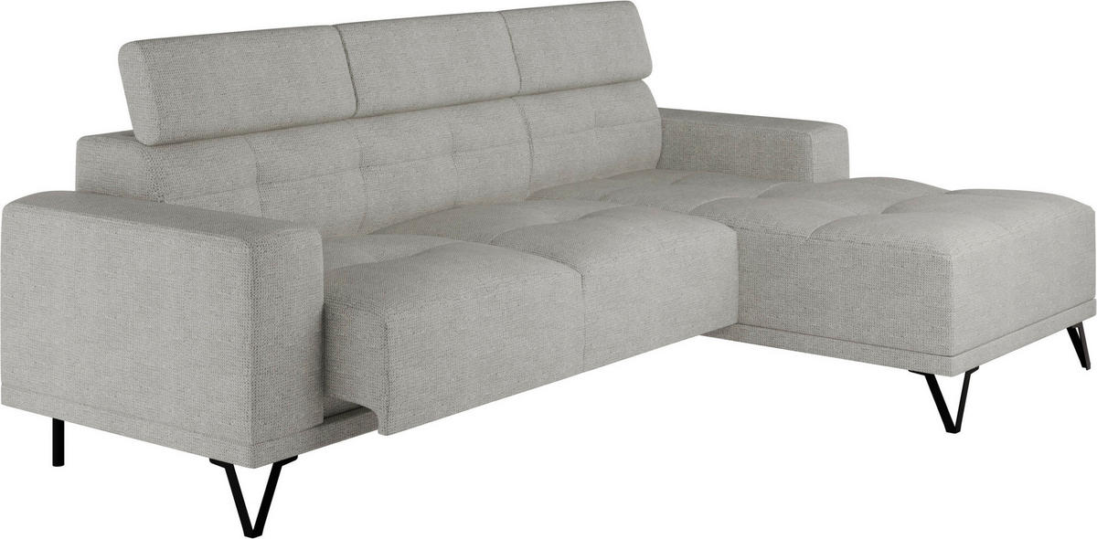 ECKSOFA Greige Chenille  - Greige/Schwarz, KONVENTIONELL, Textil/Metall (264/178cm) - Hom`in