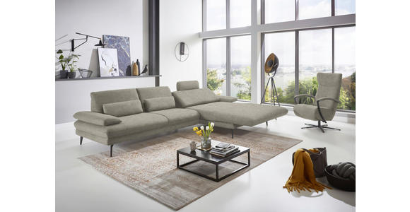 ECKSOFA in Velours Platinfarben 310/180 cm - Platinfarben/Schwarz, Design, Textil/Metall (310/180cm) - Dieter Knoll