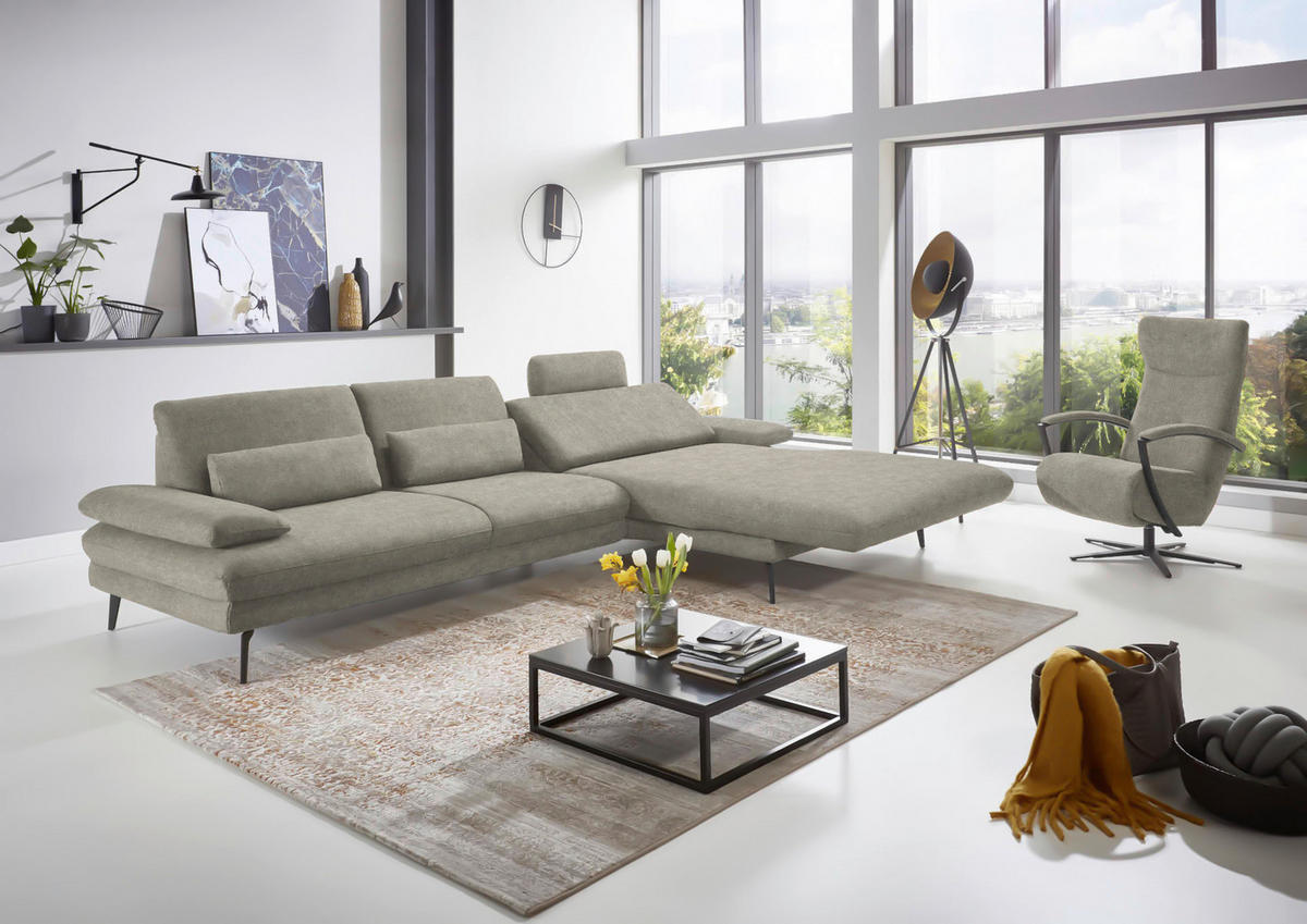 ECKSOFA in Velours Platinfarben  - Platinfarben/Schwarz, Design, Textil/Metall (310/180cm) - Dieter Knoll