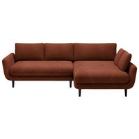 ECKSOFA in Velours Terracotta  - Terracotta/Schwarz, Design, Holz/Textil (260/167cm) - Welnova