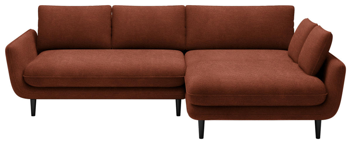 ECKSOFA in Velours Terracotta  - Terracotta/Schwarz, Design, Holz/Textil (260/167cm) - Welnova