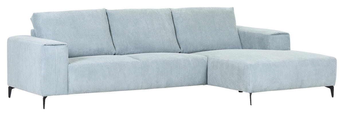 ECKSOFA in Cord Mintgrün, Hellblau  - Schwarz/Mintgrün, Konventionell, Textil/Metall (285/170cm) - Carryhome