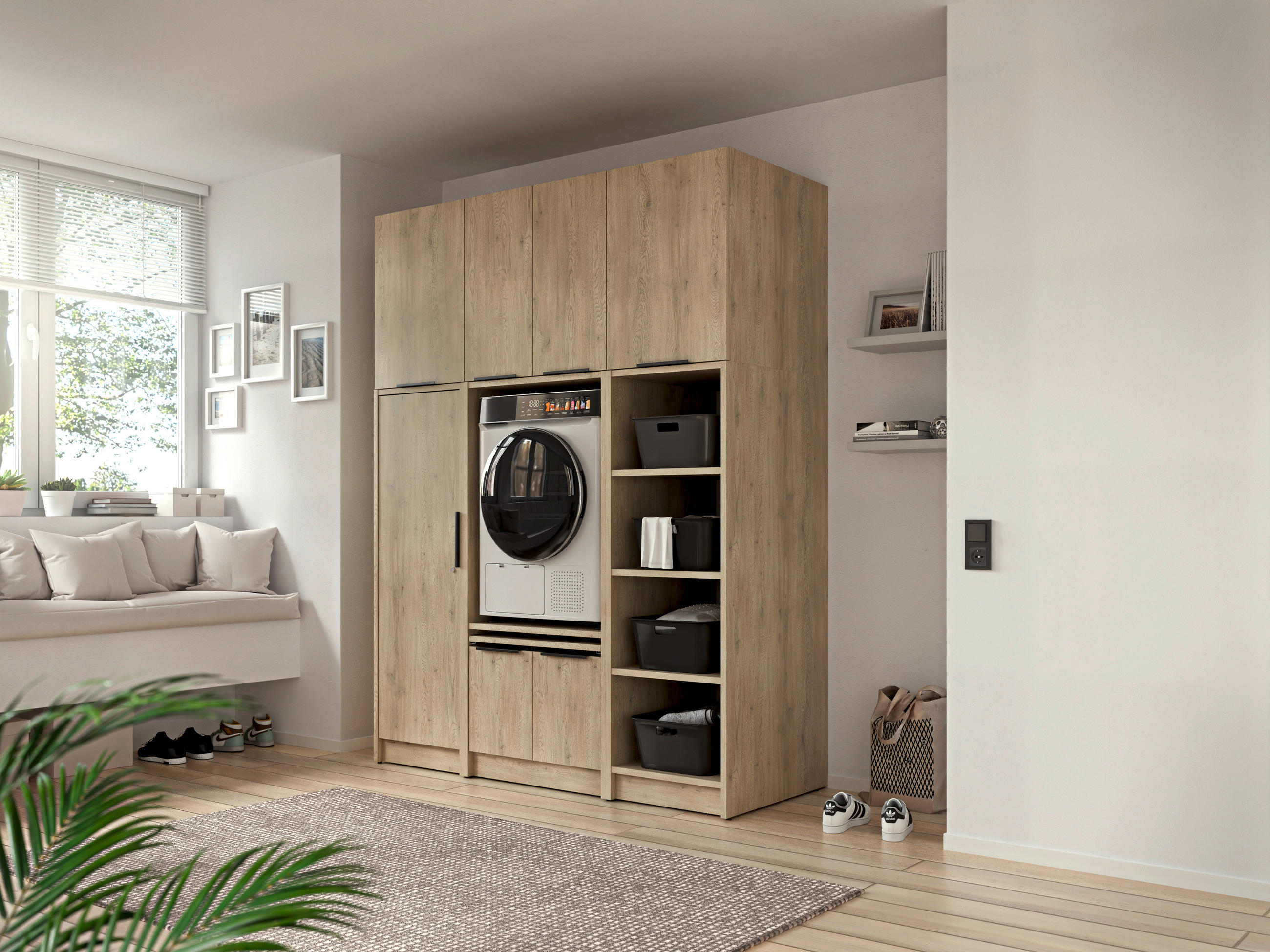 AUFSATZSCHRANK 50/70/68 cm   - Eichefarben/Schwarz, Basics, Holzwerkstoff/Metall (50/70/68cm) - MID.YOU