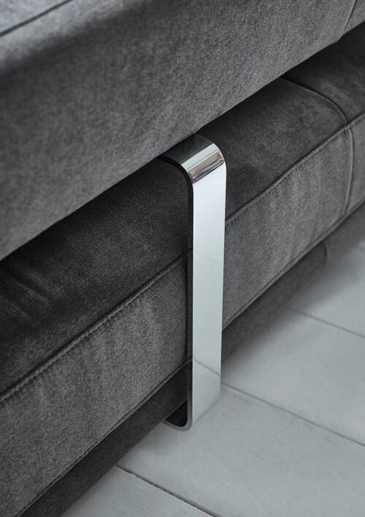 ECKSOFA in Chenille Grau  - Chromfarben/Grau, Natur, Textil/Metall (214/297cm) - Valdera