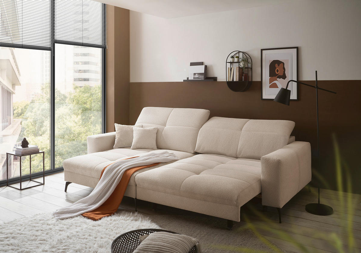 ECKSOFA Creme Webstoff  - Creme/Schwarz, KONVENTIONELL, Textil/Metall (180/285cm) - SetOne by Musterring