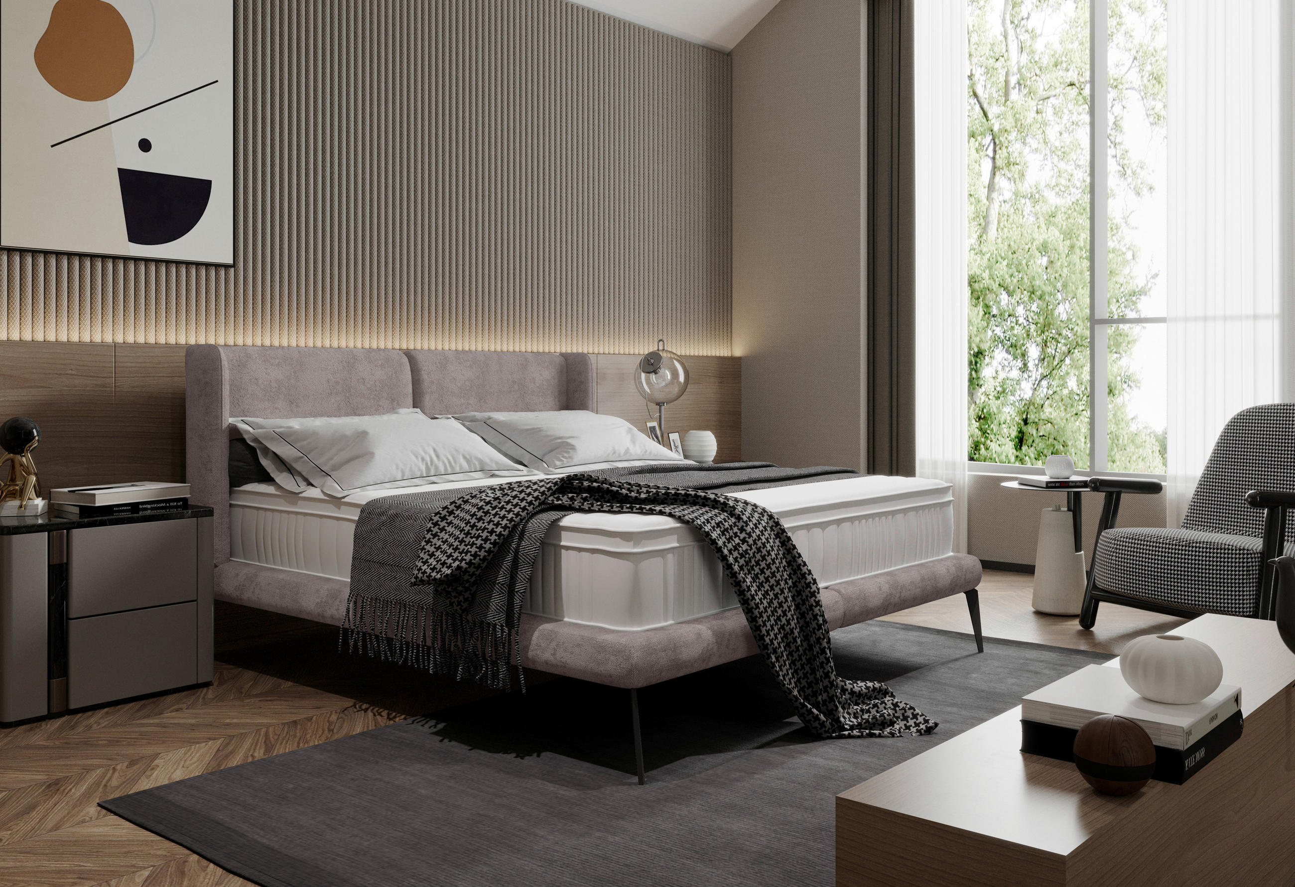 POLSTERBETT gepolstertes Kopfteil 180/200 cm  in Beige  - Beige/Schwarz, MODERN, Textil/Metall (180/200cm) - Livetastic