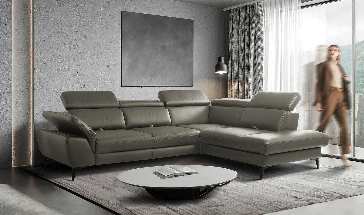 ECKSOFA  in Lederlook Echtleder Schlammfarben  - Schlammfarben/Schwarz, Design, Leder/Textil (274/220cm) - Livetastic