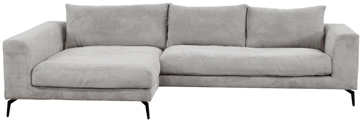 ECKSOFA in Cord Hellgrau  - Hellgrau/Schwarz, Design, Textil/Metall (172/313cm) - Livetastic