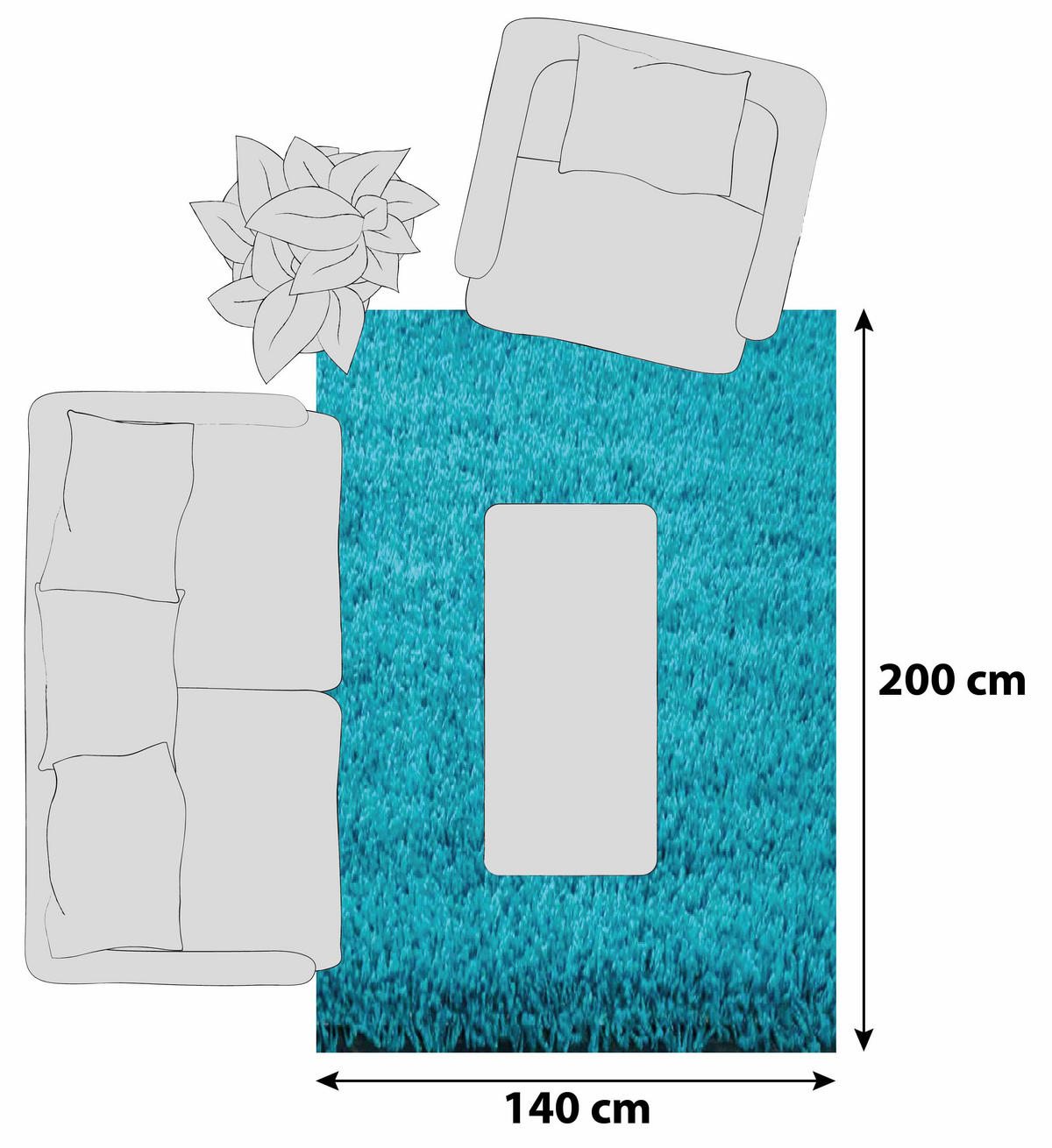 HOCHFLORTEPPICH 140/200 cm Türkis  - Türkis, MODERN, Textil (140/200cm)