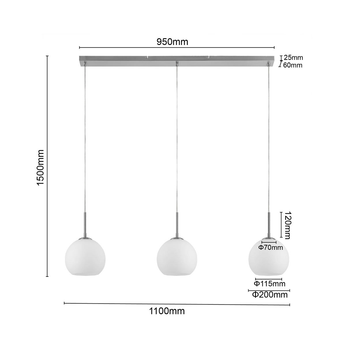 HÄNGELEUCHTE Leonie 110/20/150 cm   - Opal, Basics, Glas/Metall (110/20/150cm) - Novel