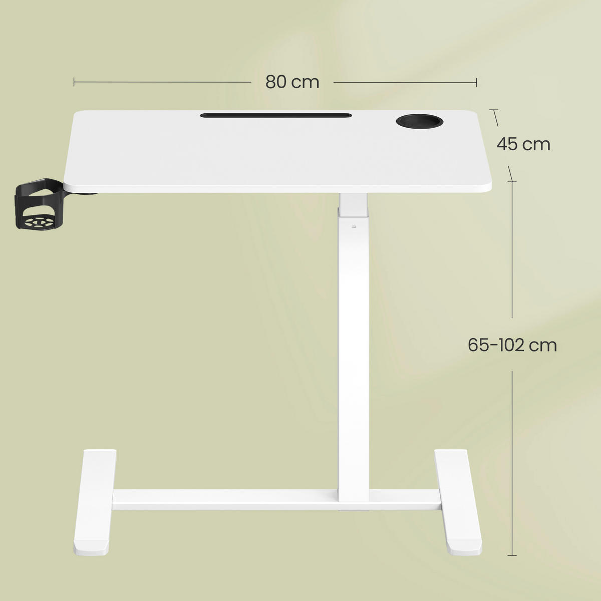 LAPTOPTISCH 80/45/65-102 cm Weiß höhenverstellbar, Kabeldurchlass, Getränkehalter  - Weiß, Basics, Holzwerkstoff/Kunststoff (80/45/65-102cm) - Boxxx
