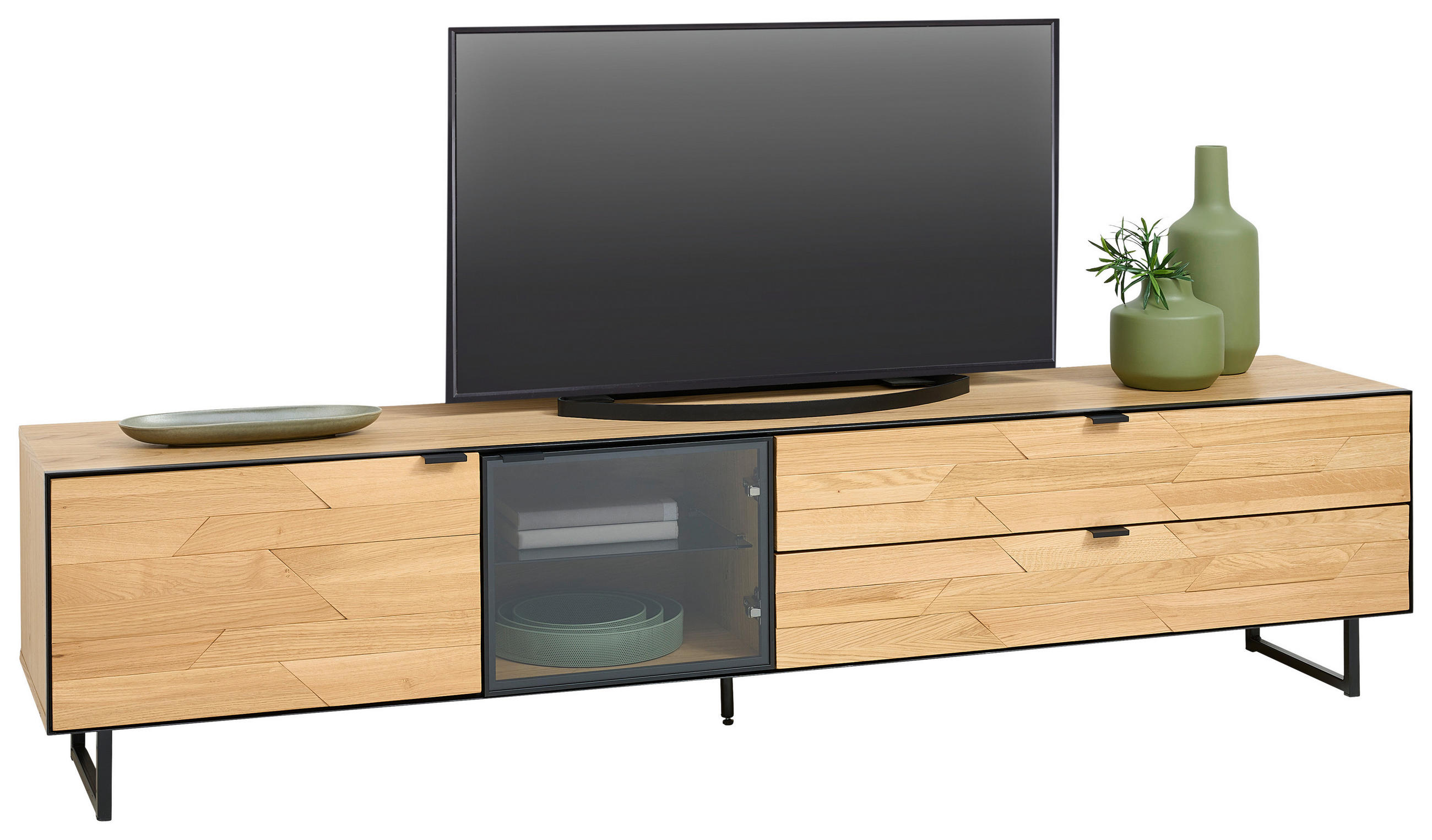 LOWBOARD  in 212/50/42 cm  - Wildeiche/Schwarz, Natur, Glas/Holz (212/50/42cm) - Linea Natura