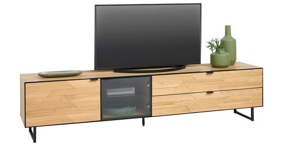 LOWBOARD  in 212/50/42 cm  - Wildeiche/Schwarz, Natur, Glas/Holz (212/50/42cm) - Linea Natura