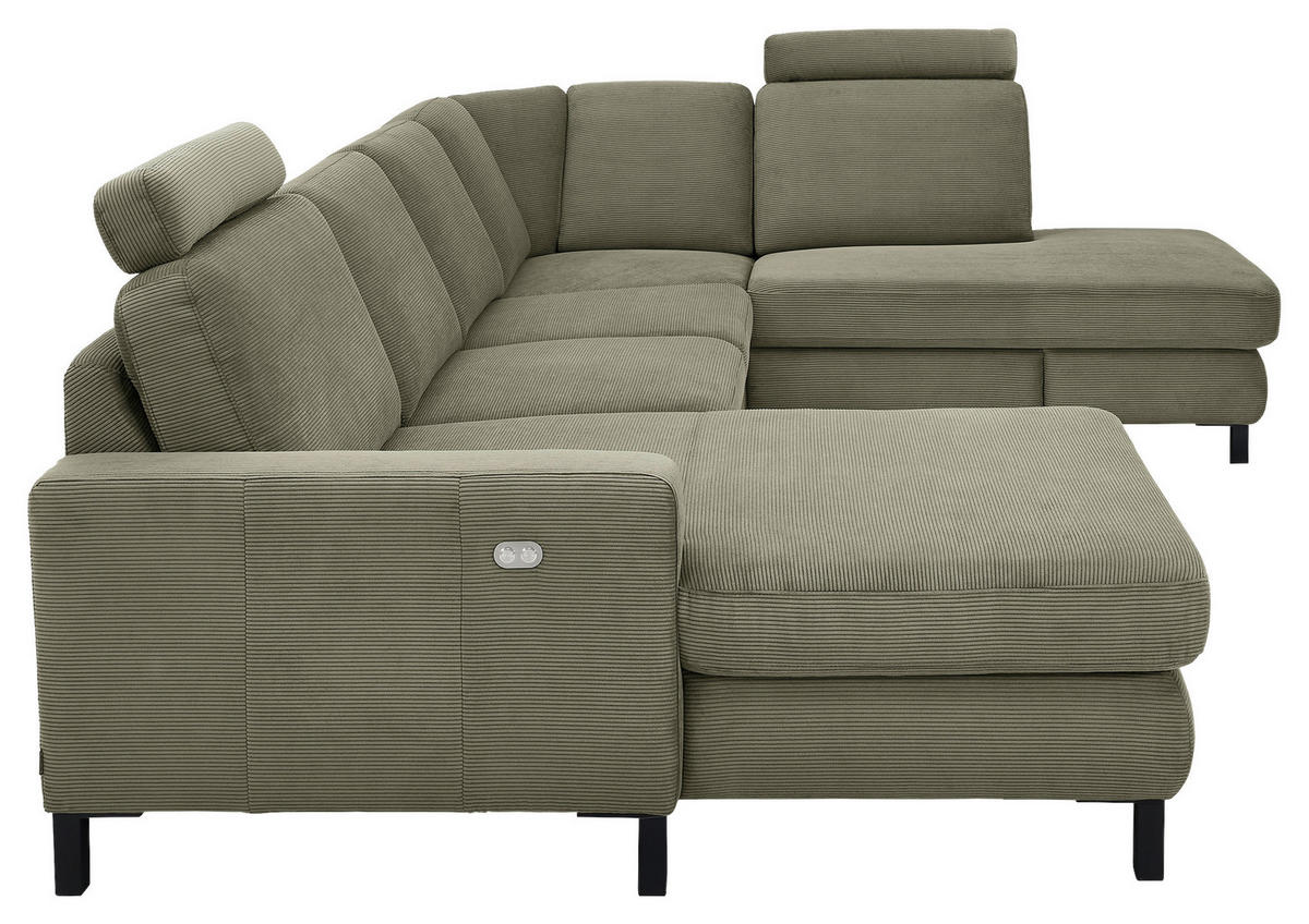 WOHNLANDSCHAFT MR 365 Olivgrün Feincord  - Schwarz/Olivgrün, Design, Textil/Metall (165/313/219cm) - Musterring