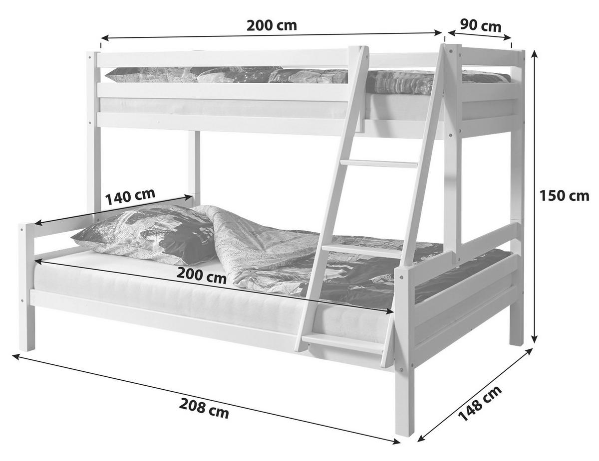 ETAGENBETT - Weiß, MODERN, Holz (140/200cm) - MID.YOU
