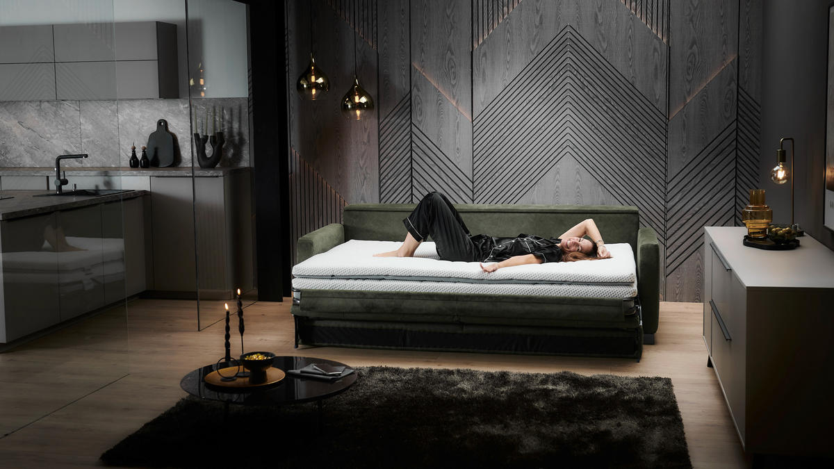 SCHLAFSOFA in Textil Dunkelgrün  - Dunkelgrün/Schwarz, Konventionell, Textil/Metall (232/77/116cm) - Dieter Knoll