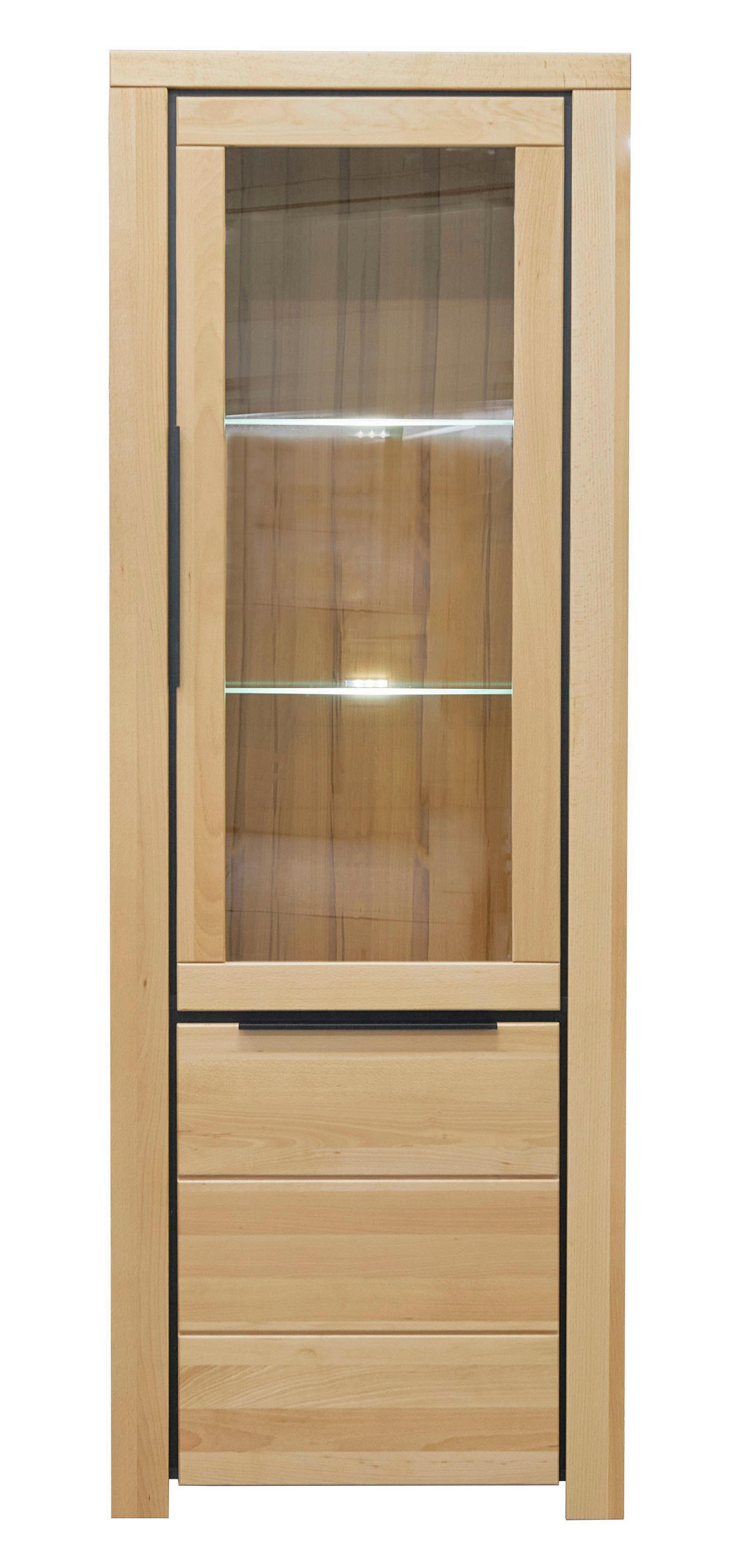 VITRINE in massiv Buche Buchefarben  - Buchefarben/Schwarz, Design, Glas/Holz (70/199/40cm) - Livetastic