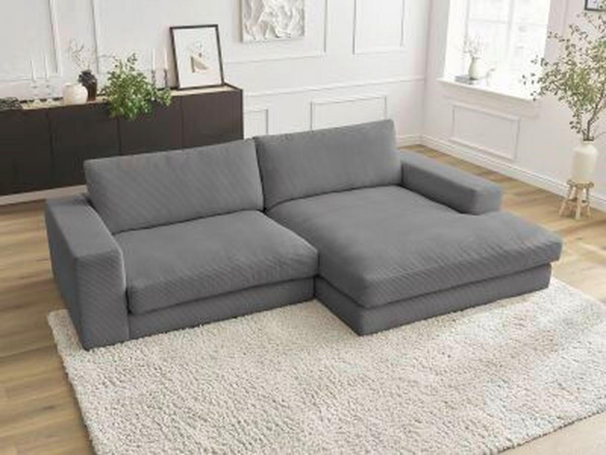 ECKSOFA  LEONARD Dunkelgrau Cord  - Dunkelgrau/Schwarz, MODERN, Kunststoff/Textil (234/159cm)