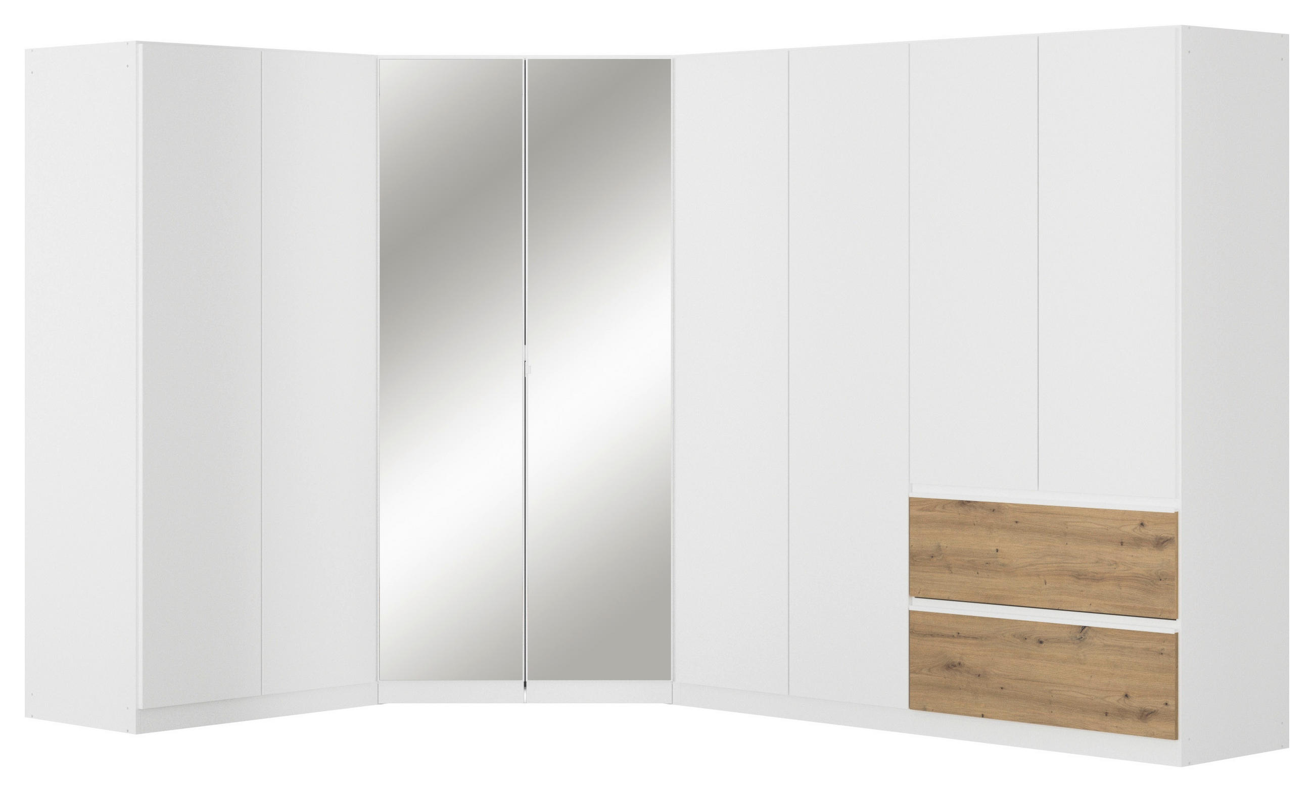 Rauch Möbel Eckkleiderschrank Weiß, Eiche Artisan 208x197x298 cm