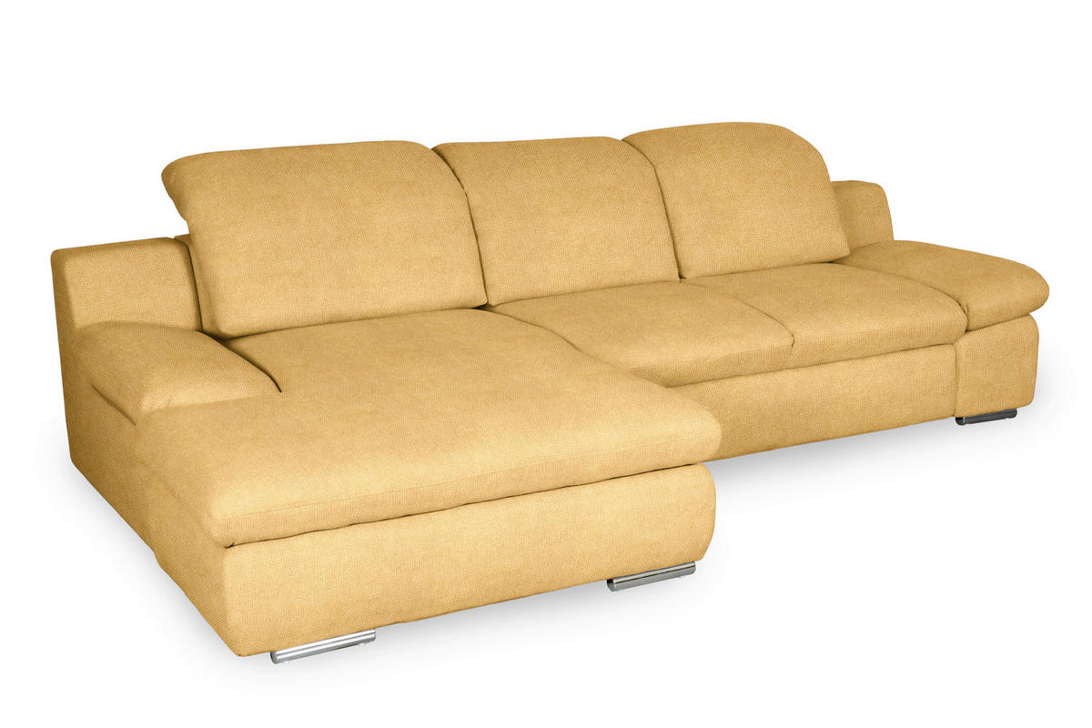 ECKSOFA in Chenille Gelb  165/286 cm  - Chromfarben/Gelb, Design, Textil/Metall (165/286cm) - Livetastic