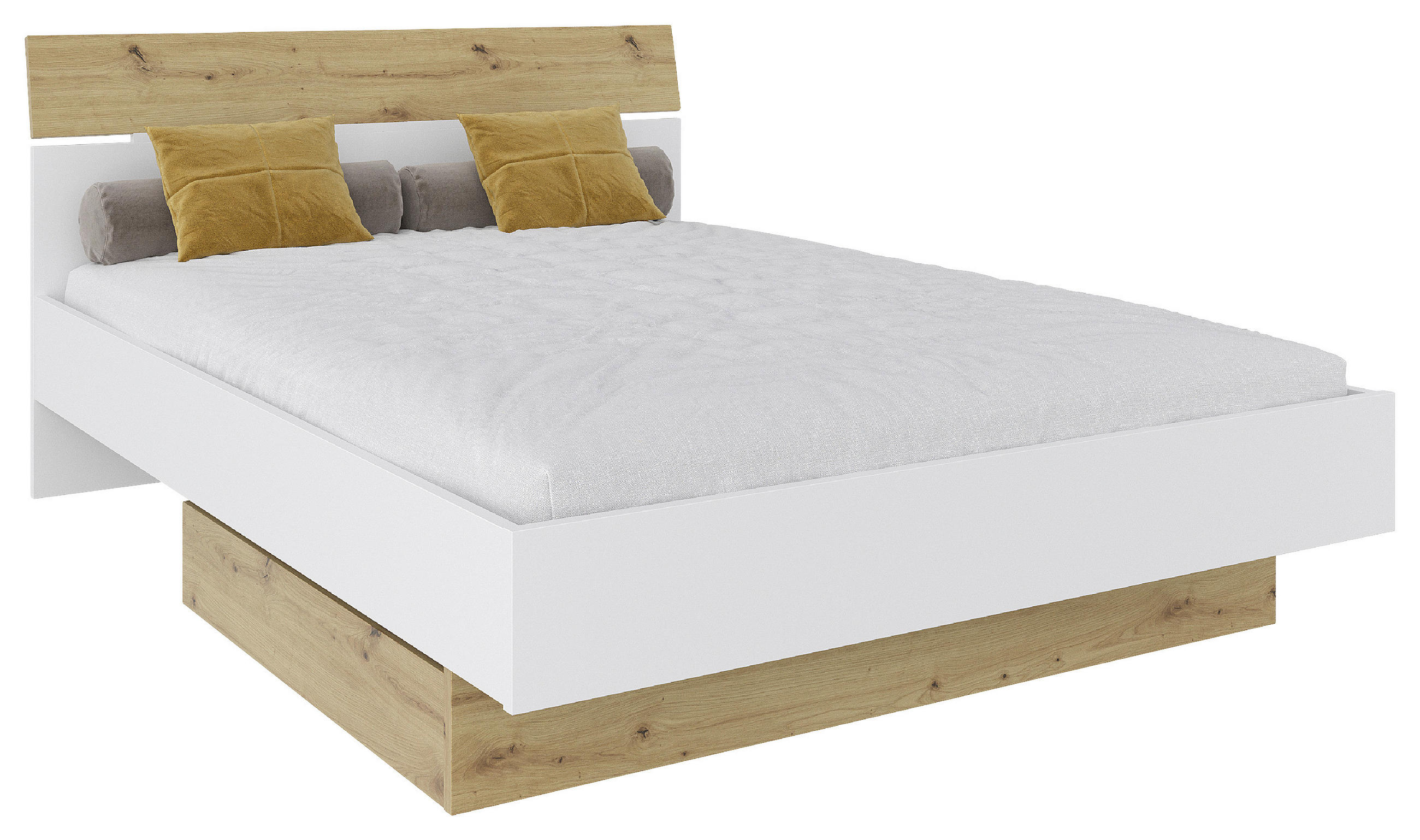 BETT 140/200 cm  in Weiß, Eiche Artisan  - Weiß/Eiche Artisan, KONVENTIONELL, Holzwerkstoff (140/200cm) - Hom`in