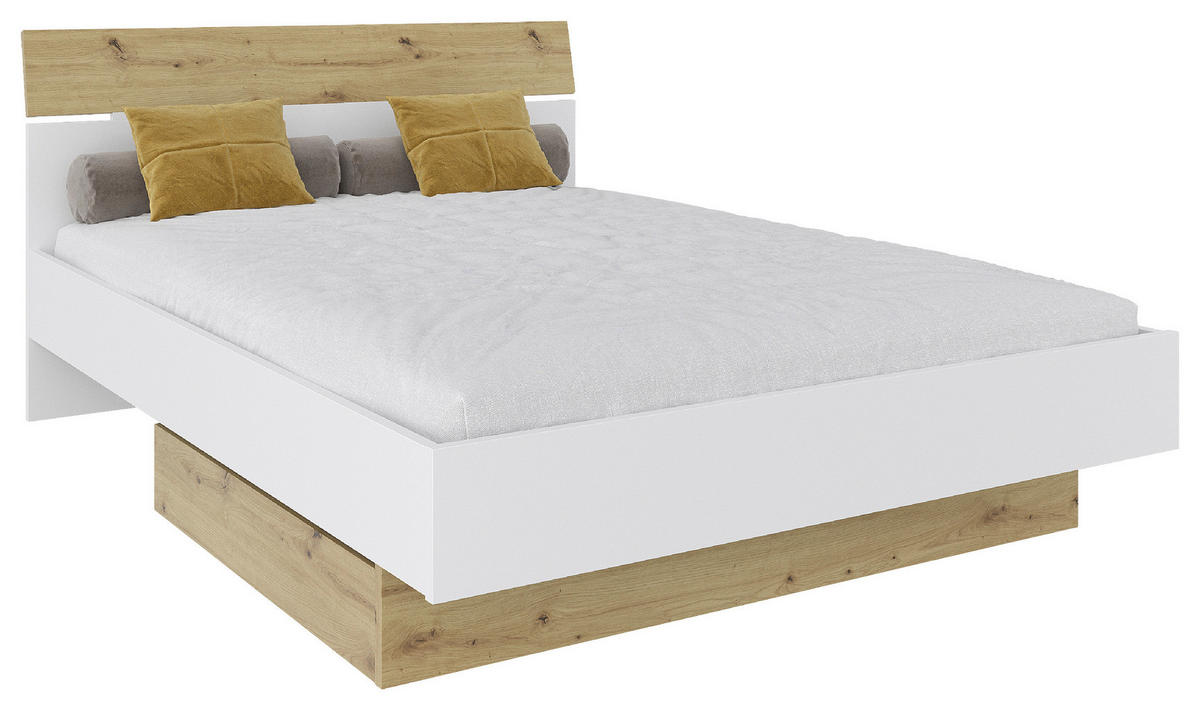 BETT 140/200 cm  in Weiss, Eiche Artisan   - Weiss/Eiche Artisan, Konventionell, Holzwerkstoff (140/200cm) - Hom`in