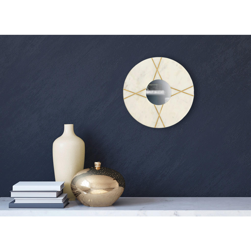 Thumbnail - Kayoom Wandspiegel, Creme, Gold, Glas, Stein, Holzwerkstoff, rund, 30x30x2 cm, Spiegel, Wandspiegel