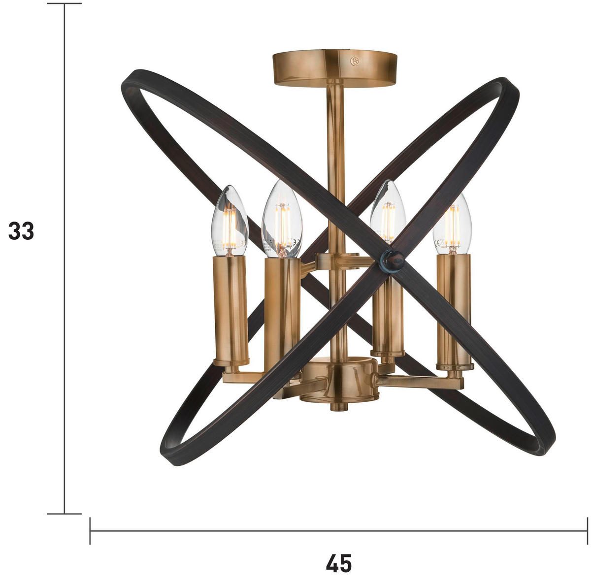 DECKENLEUCHTE Hoopla 45/33/45 cm   - Bronzefarben/Braun, Design, Metall (45/33/45cm) - Searchlight