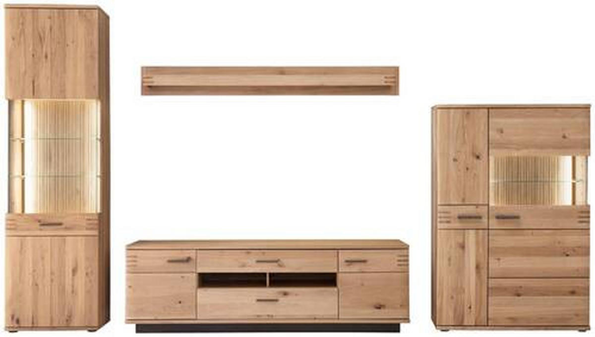 WOHNWAND  in Eichefarben 350/208/50 cm  - Eichefarben/Anthrazit, Design, Glas/Holz (350/208/50cm) - Livetastic