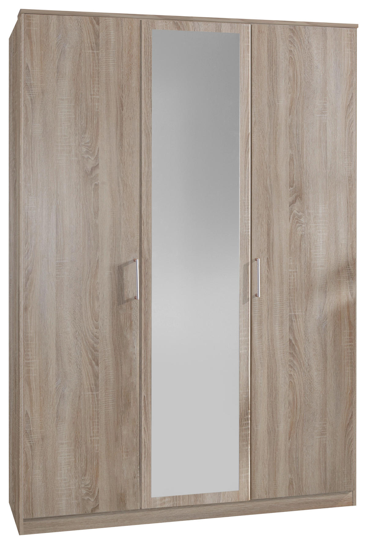 DREHTÜRENSCHRANK 135/199/58 cm,  in Eichefarben, 3-türig  - Eichefarben/Alufarben, KONVENTIONELL, Glas/Holzwerkstoff (135/199/58cm) - MID.YOU