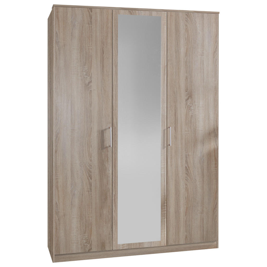 Drehtürenschrank Mit Spiegel 135cm Osaka, Sägerau Dekor