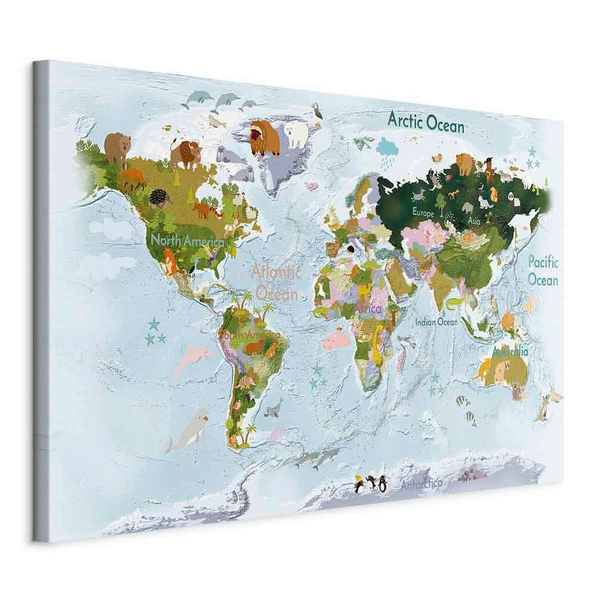 LEINWANDBILD Tiere, Weltkarte 120/80/1,2 cm  - Pastellblau/Grün, Basics, Holz/Textil (120/80/1,2cm) - artgeist