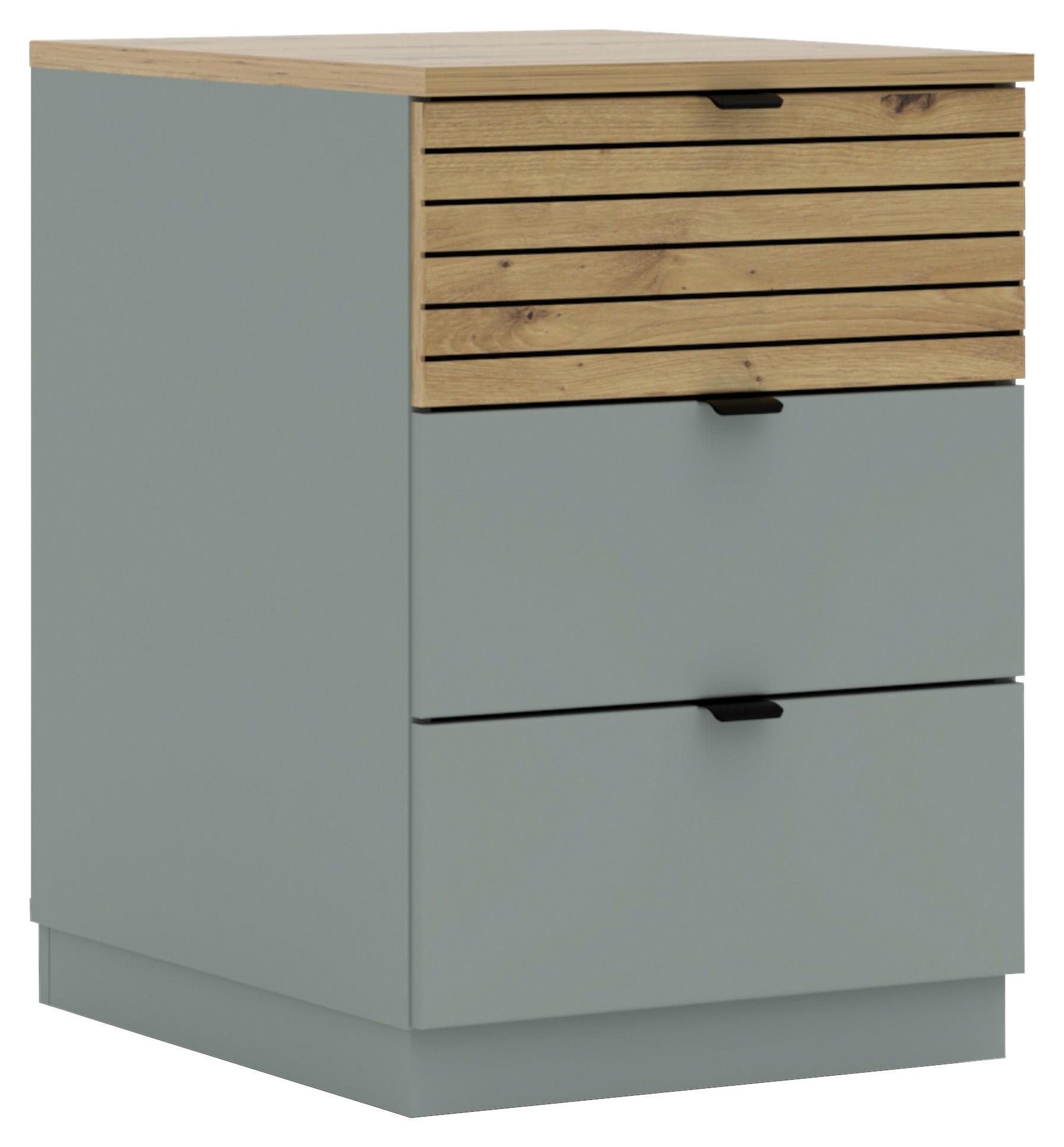 CONTAINER Eiche Artisan, Schilfgrün  - Schilfgrün/Schwarz, KONVENTIONELL, Holzwerkstoff/Metall (45/66/55cm) - Voleo