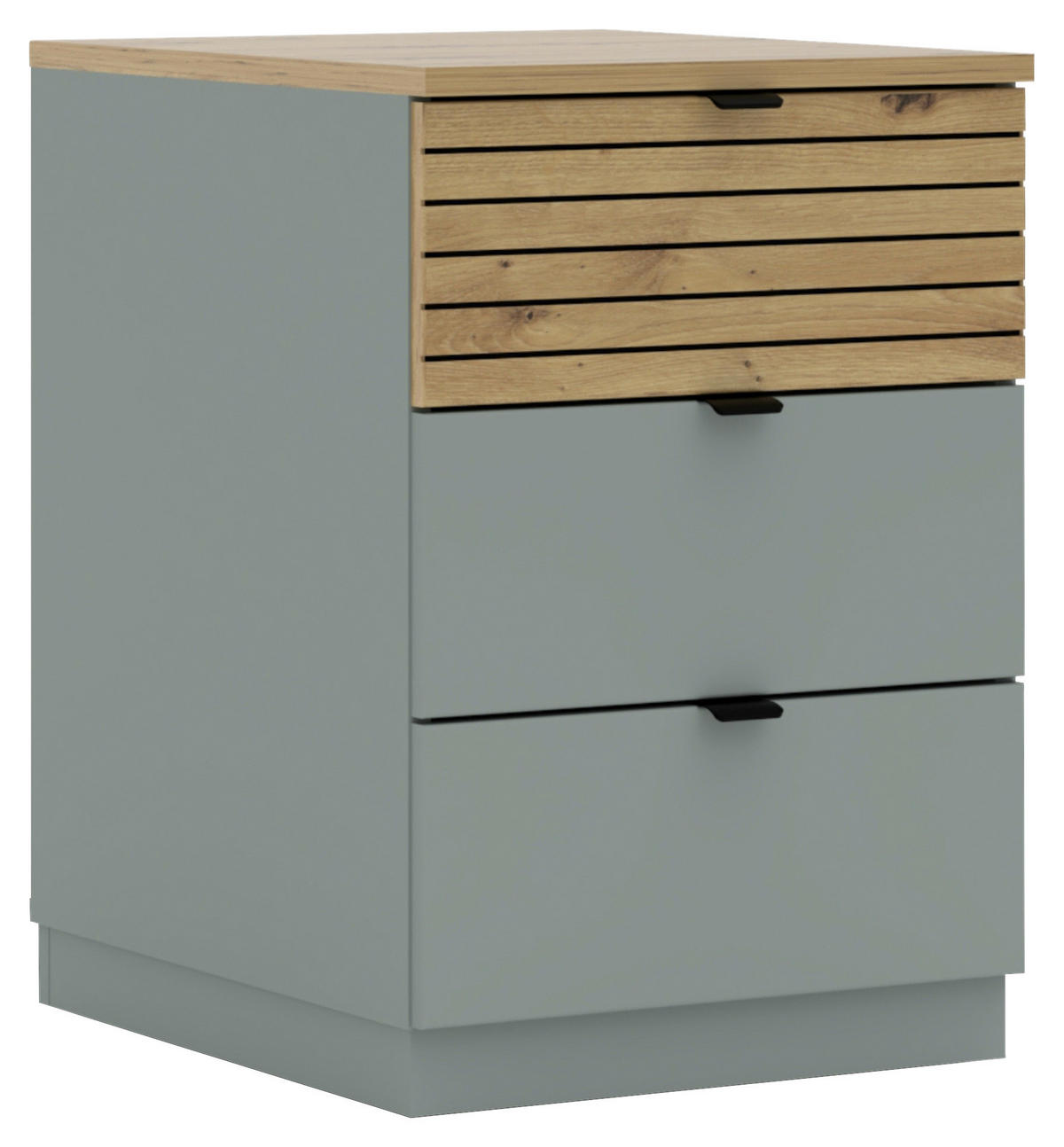 CONTAINER Eiche Artisan, Schilfgrün  - Schilfgrün/Schwarz, KONVENTIONELL, Holzwerkstoff/Metall (45/66/55cm) - Voleo