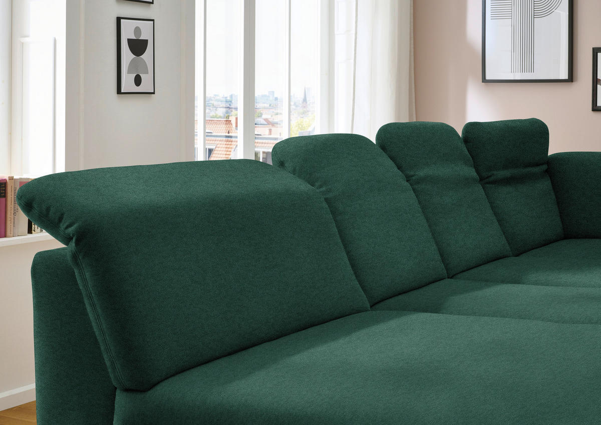 WOHNLANDSCHAFT  in Chenille Waldgrün  - Waldgrün/Schwarz, Design, Textil/Metall (198/369/255cm) - Beldomo Style