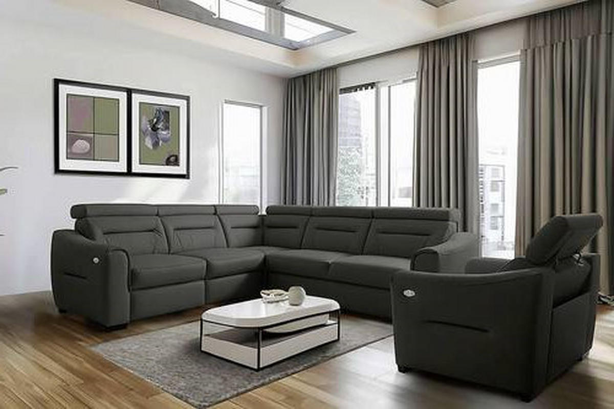 ECKSOFA Lederlook Echtleder Anthrazit  - Wengefarben/Anthrazit, Design, Leder/Holz (260/260cm) - Celina Home