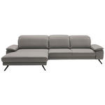 ECKSOFA Dieter Knoll in Echtleder Hellgrau  193/332 cm  - Hellgrau/Schwarz, Design, Leder/Metall (193/332cm) - Dieter Knoll